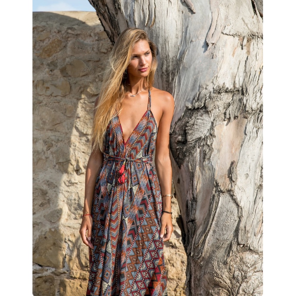 Boho maxi scarf dress in tribal print